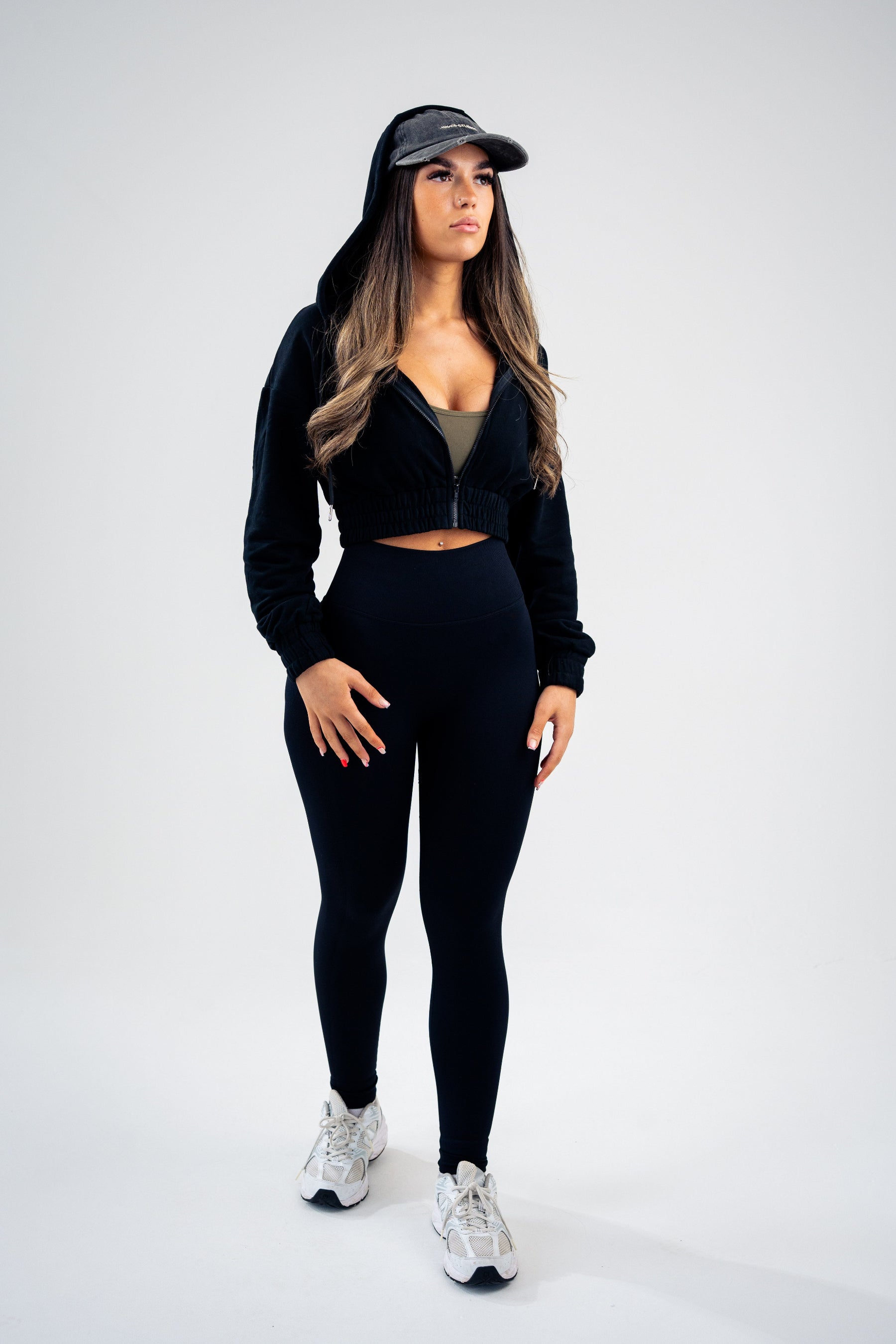 Zipped Cropped Hoodie - Cuffed Hem