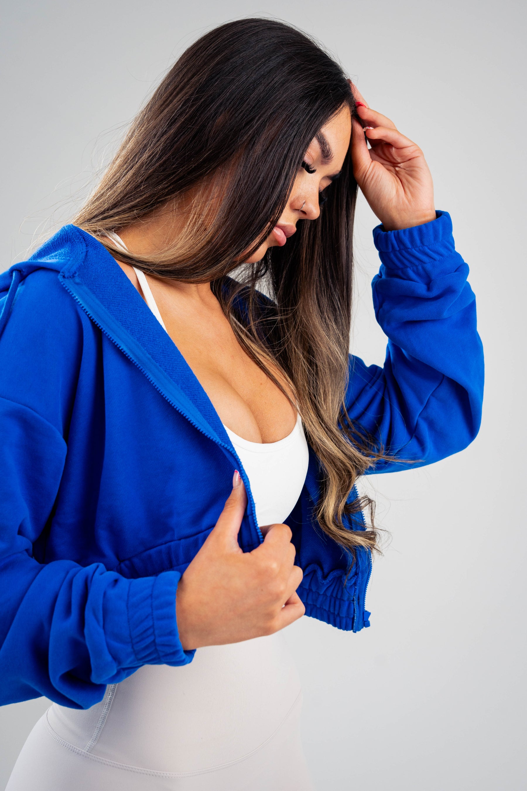 Zipped Cropped Hoodie - Cuffed Hem