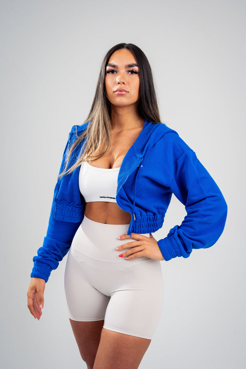 Zipped Cropped Hoodie - Cuffed Hem