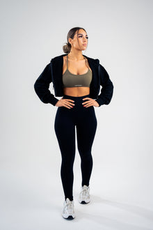 Zipped Cropped Hoodie - Cuffed Hem